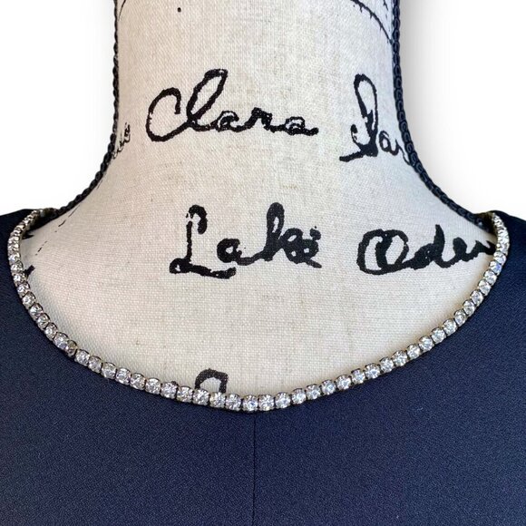 VTG David Rose Midi Dress Womens Sz XL Black Rhinestone Trim Collar Crepe Tent - Picture 4 of 12